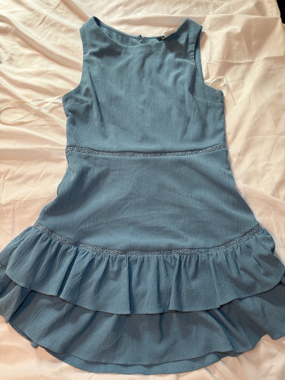 B. Smart Blue Sleeveless Ruffle-Hem Dress
